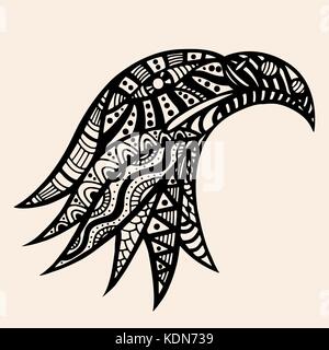 Hand Drawn head of eagle. Detailed illustration. Vector artwork. Black, beige color. Sketch for tattoo or indian makhenda design. Can be used for post Stock Vector