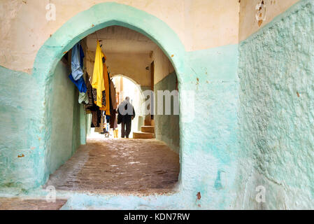 Moulay Idriss Zerhoun, Morocco - Jan 16, 2017: On the narrow street in Medina. Holy town of Moulay Idriss Zerhoune Stock Photo