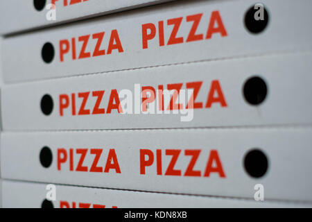 pizza boxes -   pizza cartons ,empty pizza box Stock Photo
