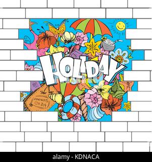 break in a brick wall with a summer background, vector illustration Stock Vector