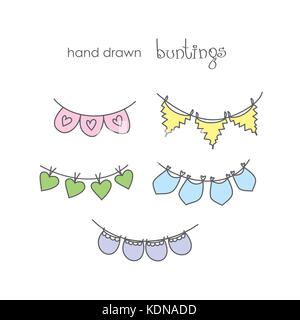 Doodle set - colorful bunting, hand drawn vector Stock Vector