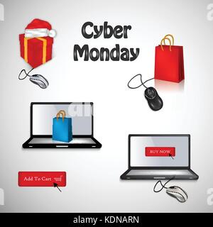 illustration of elements of Cyber Monday background Stock Vector
