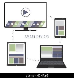 Smart device- smartphone, laptop, TV,tablet pc , flat design, vector illustration Stock Vector