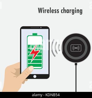 Smartphone on a Wireless Charge, vector illustration on white background Stock Vector