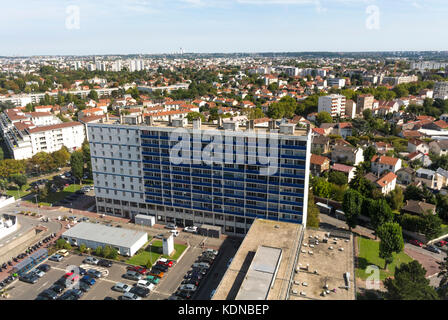 Creteil, France, French Public Hospital, Henri Mondor, Outisde Building, suburban modern neighborhood Aerial View Modern Stock Photo
