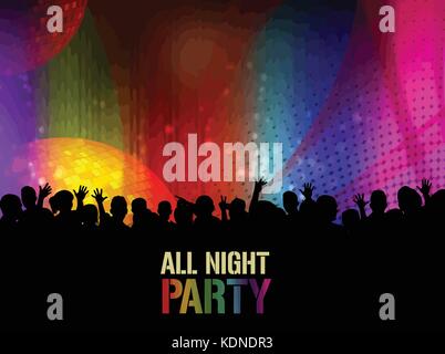 All night party poster or banner, vector illustration Stock Vector