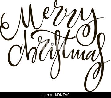 Merry Christmas - greeting lettering phrase. Holiday letter ink illustration. Xmas calligraphy card. Stock Vector