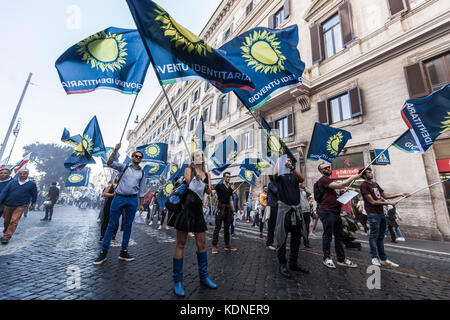 Rome, Italy. 14th Oct, 2017. National Movement for Sovereignity, an Italian national-conservative political party, held a demonstration to protest against the invasion of immigrants and to defend the Italian work in Rome, Italy on October 14, 2017. Credit: Giuseppe Ciccia/Pacific Press/Alamy Live News Stock Photo