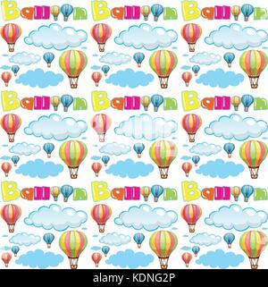 Seamless background with balloons and clouds in sky illustration Stock Vector