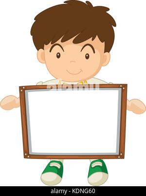 Student boy holding empty board cartoon sticker illustration Stock ...