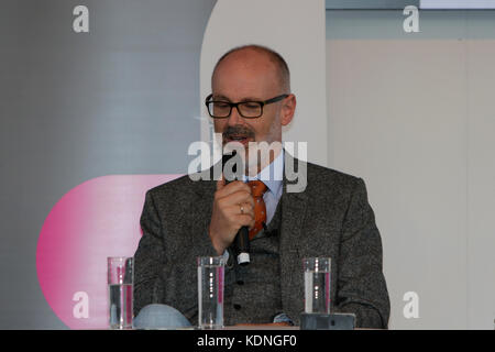 Frankfurt, Germany. 14th Oct, 2017. German author Peter Wohlleben gives an interview at the Frankfurt Book Fair. The Frankfurt Book Fair 2017 is the world largest book fair with over 7,000 exhibitors and over 250,000 expected visitors. It is open from the 11th to the 15th October with the last two days being open to the general public. Credit: Michael Debets/Pacific Press/Alamy Live News Stock Photo