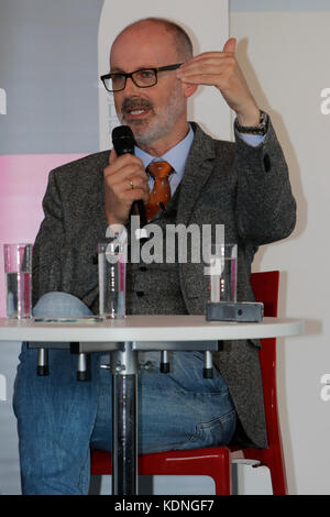 Frankfurt, Germany. 14th Oct, 2017. German author Peter Wohlleben gives an interview at the Frankfurt Book Fair. The Frankfurt Book Fair 2017 is the world largest book fair with over 7,000 exhibitors and over 250,000 expected visitors. It is open from the 11th to the 15th October with the last two days being open to the general public. Credit: Michael Debets/Pacific Press/Alamy Live News Stock Photo