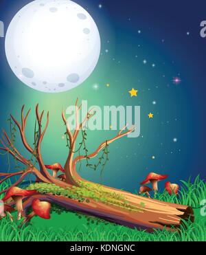 Scene with fullmoon over the garden illustration Stock Vector