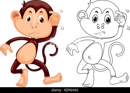 Animal outline for little monkey illustration Stock Vector