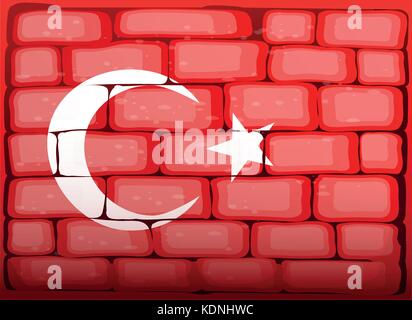 Turkey flag on brickwall illustration Stock Vector