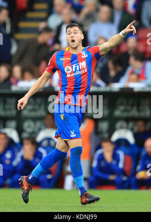 Crystal Palace's Joel Ward during the Premier League match at Selhurst Park, London. PRESS ASSOCIATION Photo. Picture date: Saturday October 14, 2017. See PA story SOCCER Palace. Photo credit should read: Adam Davy/PA Wire. RESTRICTIONS: EDITORIAL USE ONLY No use with unauthorised audio, video, data, fixture lists, club/league logos or 'live' services. Online in-match use limited to 75 images, no video emulation. No use in betting, games or single club/league/player publications. Stock Photo