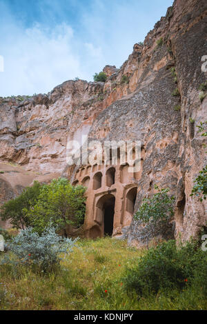 Handmade Caves in Ihlara Valley Cappadocia, Turkey Stock Photo