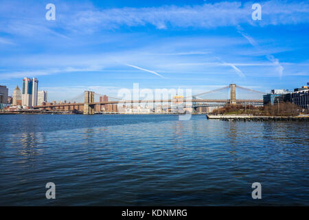Overlooking Brooklyn bridge on a warm winter day Stock Photo