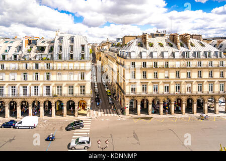 Rue de Rivoli, with its classic Haussmann-style apartment buildings  in Paris, France Stock Photo