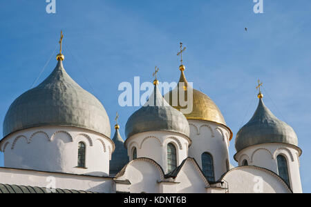 The domes of St. Sophia Cathedral in Veliky Novgorod, Russia Stock Photo