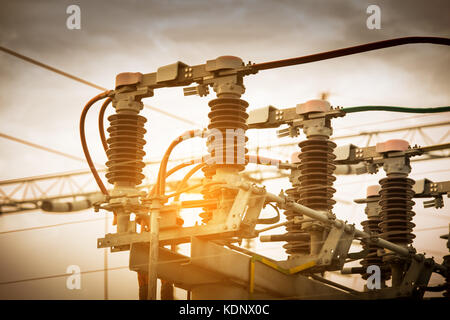 High voltage circuit breaker in a power substation Stock Photo