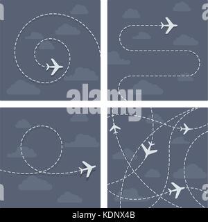 Plane flight with dotted trace of the airplane Stock Vector