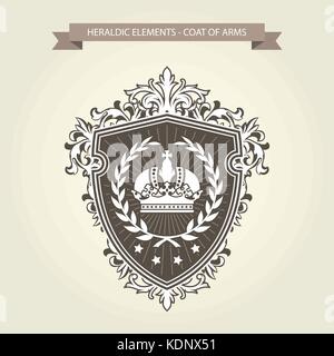 Heraldic emblem shield with crown and laurel wreath. Coat Arms Vintage ...