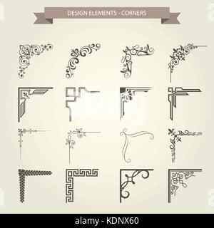 Vintage corner vignettes set - frame border flourish pattern Stock Vector