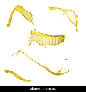 Elegant collection of splendid oil splashes yellow color over white background Stock Photo