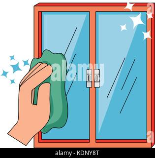 hand wiping window with cloth Stock Vector