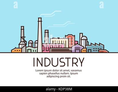 Industry banner. Industrial production, factory building concept. Vector illustration Stock Vector