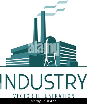 Industry logo or icon. Factory, industrial production, building label. Vector illustration Stock Vector