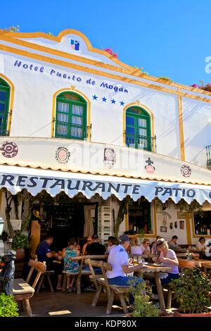 Restaurant at Puerto de Mogan, Gran Canaria, Canary Islands, Spain, Atlantic Ocean, Europe Stock Photo