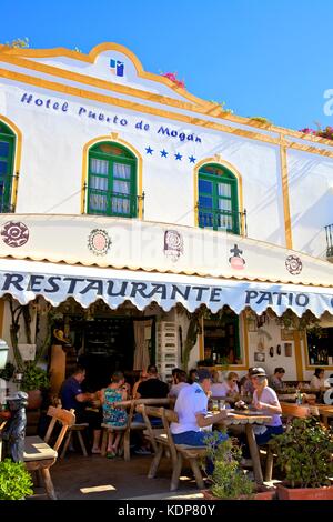 Restaurant at Puerto de Mogan, Gran Canaria, Canary Islands, Spain, Atlantic Ocean, Europe Stock Photo
