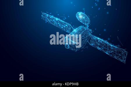satellite from lines and triangles, point connecting network on blue background. Illustration vector Stock Vector