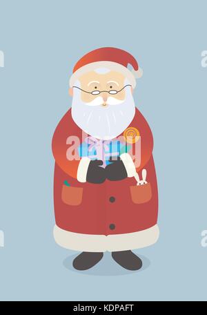 Cartoon santa claus with bag of gifts postcard Stock Vector