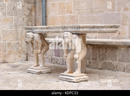 Montenegro, the island of the Our Lady of the Rocks, table of reconciliation (18 century) beyond which the inhabitants of Perast arranged a 'court of  Stock Photo