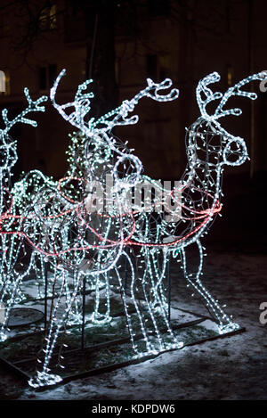 Lighting decoration as landmarks of the world in the city of Gomel during New Year festival celebration. Stock Photo