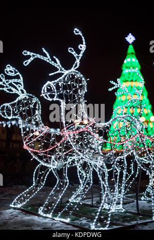 Lighting decoration as landmarks of the world in the city of Gomel during New Year festival celebration. Stock Photo