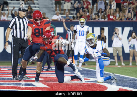 Tucson, Arizona, USA. 14th Oct, 2017. ARIZONA's Running Back NICK WILSON (28) scores a touchdown against UCLA Saturday, Oct. 14, 2017, at Arizona Stadium in Tucson, Arizona. Arizona won 47-30 against UCLA. Credit: Jeff Brown/ZUMA Wire/Alamy Live News Stock Photo