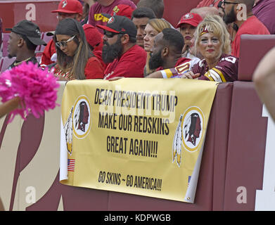 Landover, Maryland, USA. 15th Oct, 2017. Sign in the stands during the San Francisco 49ers against the Washington Redskins game at FedEx Field in Landover, Maryland on Sunday, October 15, 2017.Credit: Ron Sachs/CNP Credit: Ron Sachs/CNP/ZUMA Wire/Alamy Live News Stock Photo