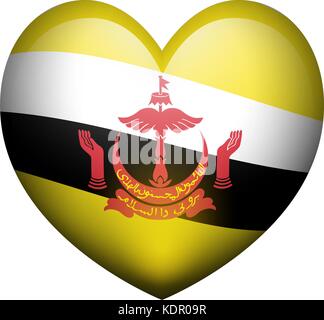 Flag of Brunei in heart shape illustration Stock Vector