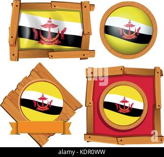 Flag of Brunei in different frames illustration Stock Vector