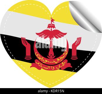 Brunei flag on heart shape sticker illustration Stock Vector