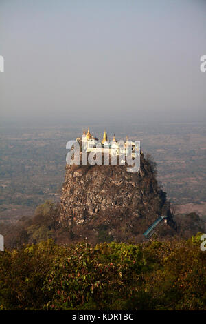 Aerial view of Taung Kalat monastery on Mt Popa volcanic pug, Bagan, Myanmar. Stock Photo