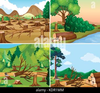 Deforestation scene at sunset illustration Stock Vector Image & Art - Alamy