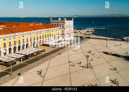 LISBON, PORTUGAL - AUGUST 11, 2017: Praca do Comercio (Commerce Square or Terreiro do Paco) is situated near the Tagus river Stock Photo