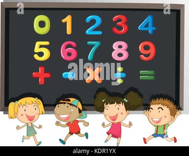 Numbers and signs on blackboard illustration Stock Vector