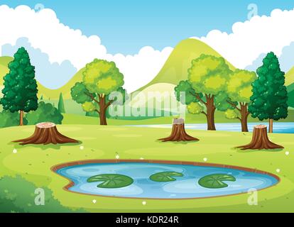 Scene with pond and stump trees illustration Stock Vector Image & Art ...