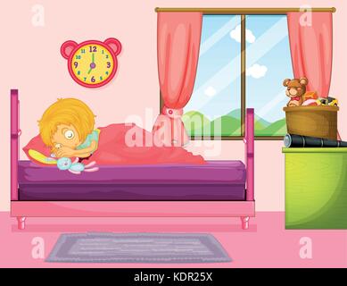 Girl Sleeping In Bedroom Illustration Stock Vector Image & Art - Alamy